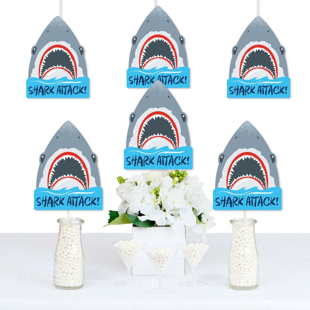 Big Dot of Happiness Shark Zone - Shark Decorations DIY Jawsome Party or Birthday Party Essentials - Set of 20